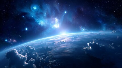 Obraz premium Stunning view of Earth from space during twilight showcasing vibrant colors and celestial bodies