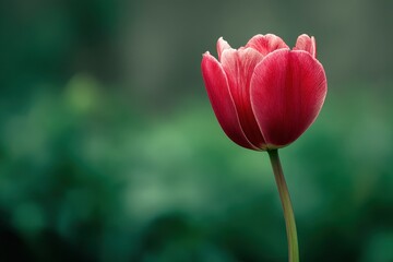 Fototapeta premium Vibrant red tulip in full bloom against a soft green background
