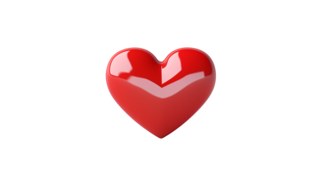 Isolated shiny red heart with a smooth surface isolated on transparent background