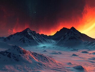 Fototapeta premium Vast ice fields under an exploding aurora display, spectacular northern lights creating a dreamlike wilderness scene