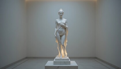 Statue of a Figure in a Museum Gallery Under Soft Lighting