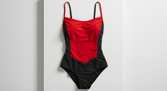 Red and Black OnePiece Swimsuit on white background