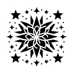 Obraz premium Geometric Snowflake Starburst Ornament, Black and White, Vector Design
