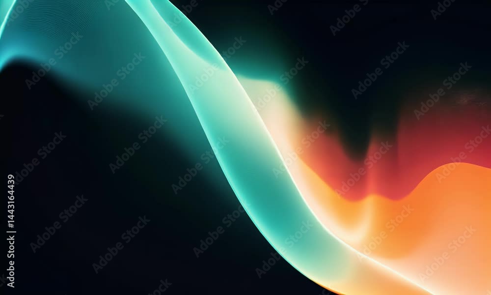 Aufkleber a graphic of an abstract wave shape with soft gradients in teal and orange, set against a black back