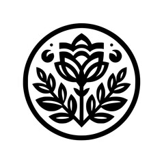 Minimalist Floral Emblem, Black & White, Clean Design