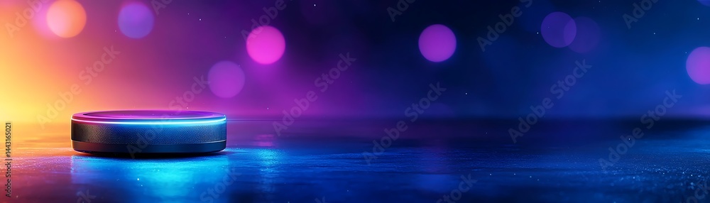 Poster a colorful light sphere emits a vibrant glow on a smooth surface, creating a mesmerizing abstract ba