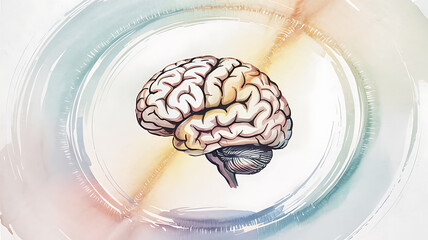 Creative watercolor illustration of a human brain in vibrant colors