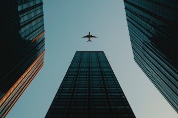Skyscrapers and airplane