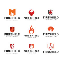 Set of Fire Shield logo designs concept isolated on white background.