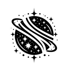 Black and White Celestial Planet Illustration, Space Design