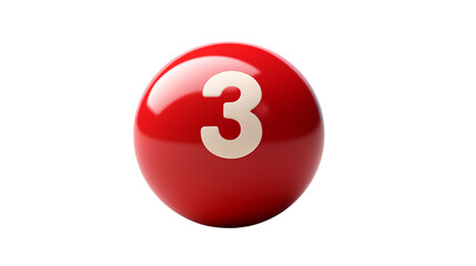 A single red billiard ball with the number three in the center spot isolated on transparent background	