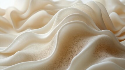 Obraz premium Abstract beige textured fabric with wavy folds and soft lighting.