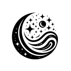 Celestial Yin Yang Icon: Moon, Stars, & Swirls