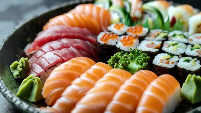 Deluxe Sushi Platter Rotating Clockwise Showcasing