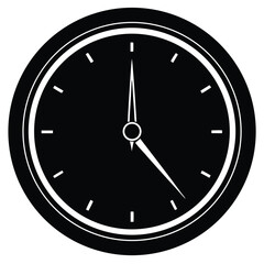Silver clock face with midnight time. 3d platinum watch on black background. Classic vintage luxury elegant roman numeral clock. Realistic vector illustration for new year or Christmas greeting card.