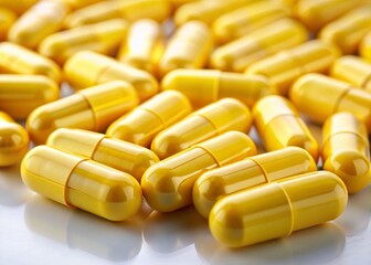 Vintage Photo of Many Yellow Pills Isolated on White Background - Medicinal Treatment