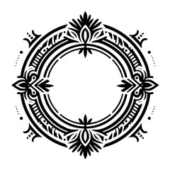 Ornamental Floral Circle Border, Vector Illustration in Black and White