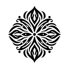 Ornamental Black & White Floral Mandala, Modern Design, Isolated
