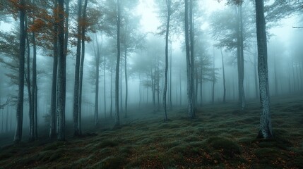 Fototapeta premium Misty Forest in the Morning for Peaceful and Atmospheric Nature Photography -