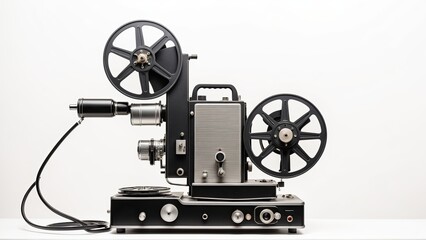 Fototapeta premium Vintage Film Projector Machine with Reels on White Background