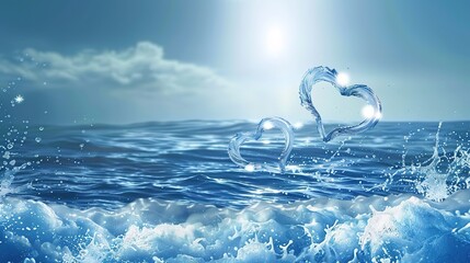 Blue Wave Love Heart Ocean Wedding Background: A Serene Symphony of Love and Marine Elegance