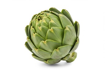 Fototapeta premium Green artichoke, single, whole isolated on white background