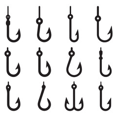 Fishing hook icon vector set. Fishing illustration sign collection. fish symbol or logo. Vector Black silhouettes. with white background