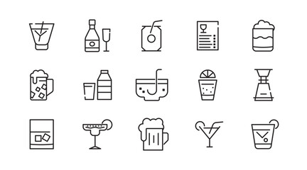 Cocktails line icon set. Drinks, party, club, alcoholic, bubble tea, vodka, pub, coffee, refreshment outline icon collection. UI thin outline icon pack