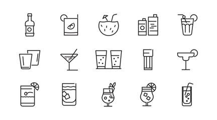 Cocktails line icon set. Drinks, party, club, alcoholic, bubble tea, vodka, pub, coffee, refreshment outline icon collection. UI thin outline icon pack