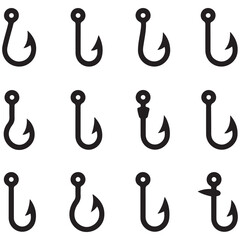Fishing hook icon vector set. Fishing illustration sign collection. fish symbol or logo. Vector Black silhouettes. with white background