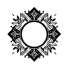Geometric Floral Circle Frame Vector Illustration