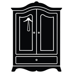 wardrobe silhouette vector illustration, vector sketch illustration of the silhouette of a Jepara teak wood door design full of classic vintage carvings, Monochromatic illustration of a wardrobe close