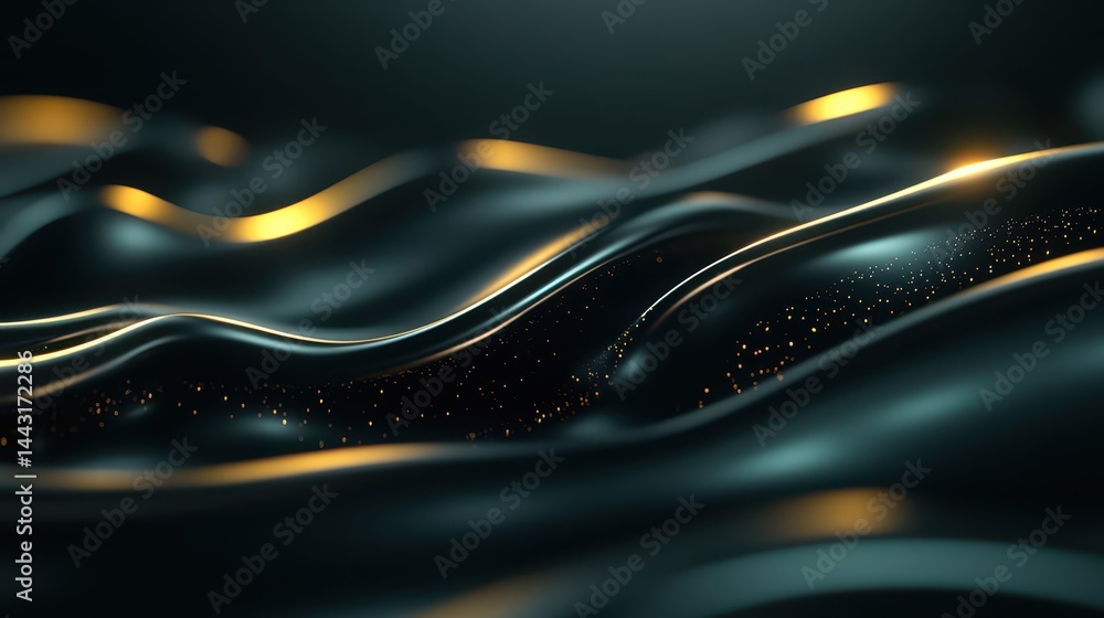 Poster elegant abstract background, flowing gold lines and waves on textured canvas