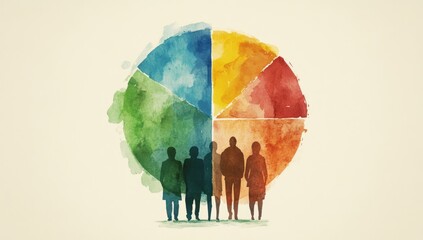 Colorful pie chart with diverse people
