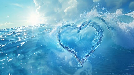 Blue Wave Love Heart Ocean Wedding Background: A Serene Symphony of Love and Marine Elegance