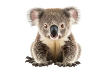 Young koala, Phascolarctos cinereus, 14 months old, sitting in front of white background PNG