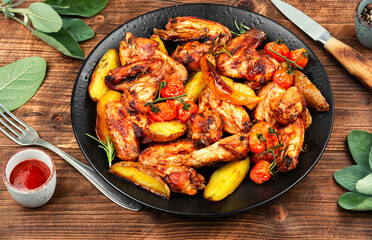 Barbecue grilled chicken wings.