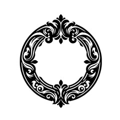 Ornamental Floral Frame, Black & White Circle, Elegant Flourishes Design