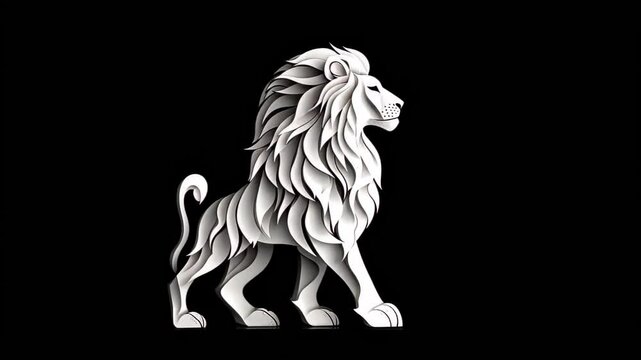 3D lion paper cut model with layered mane, bold curves, and stylized form. Clean contrast on black background, ideal for rotating showcase views.