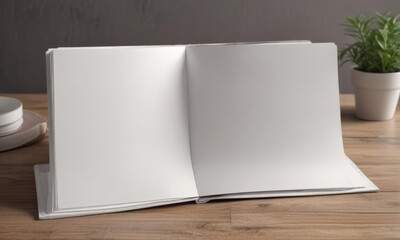 Fototapeta premium Blank vertical photo album mockup, open to reveal pristine white pages Ideal for showcasing designs , clean, branding