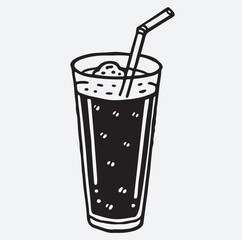 cold drink hand drawn silhouette vector art illustration, vector illustration of a glass of cola