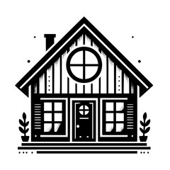 Modern Black & White Cabin Illustration