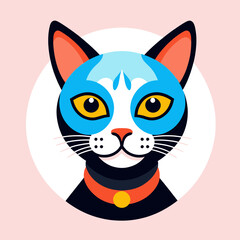 Obraz premium Colorful_Cartoon_Cat_Illustration_Modern_Geometric_Cat_Art_Bright_Yellow_Eyes_Cute_Pet_Portrait_Digital_Art_For_Kids_Playful_Animal_Design_Modern_Wall_Art