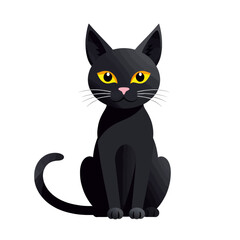 Obraz premium Cute Cartoon Black Cat Illustration for Halloween_Spooky Feline with Yellow Eyes_Perfect for Holiday Designs_Vector Art for Party Invitations and Decorations