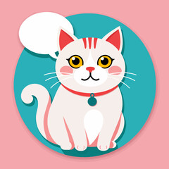 Cute Cartoon Cat Illustration_Adorable White Cat with Red Collar and Speech Bubble_Perfect for Childrens Art and Pet Lovers_Vector Graphic Design