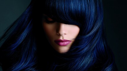 Fototapeta premium Mysterious woman with long, blue hair