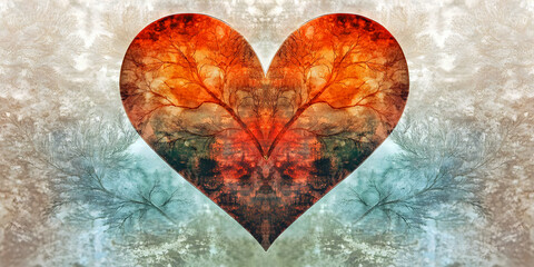 Heart-shaped Tree Art Background, ai generated.
