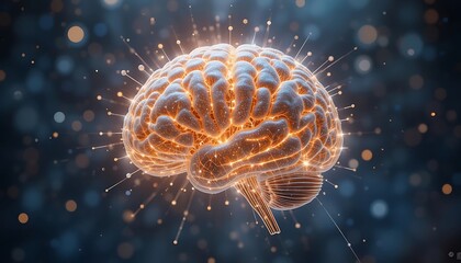 Glowing Brain Depiction with Neural Connections and Light Effects