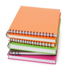 Stack of colorful notebooks isolated on white background