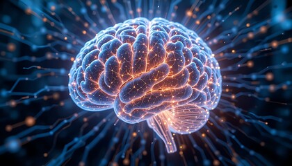 Brain with Neuron Connections Displayed in Detailed Digital Illustration